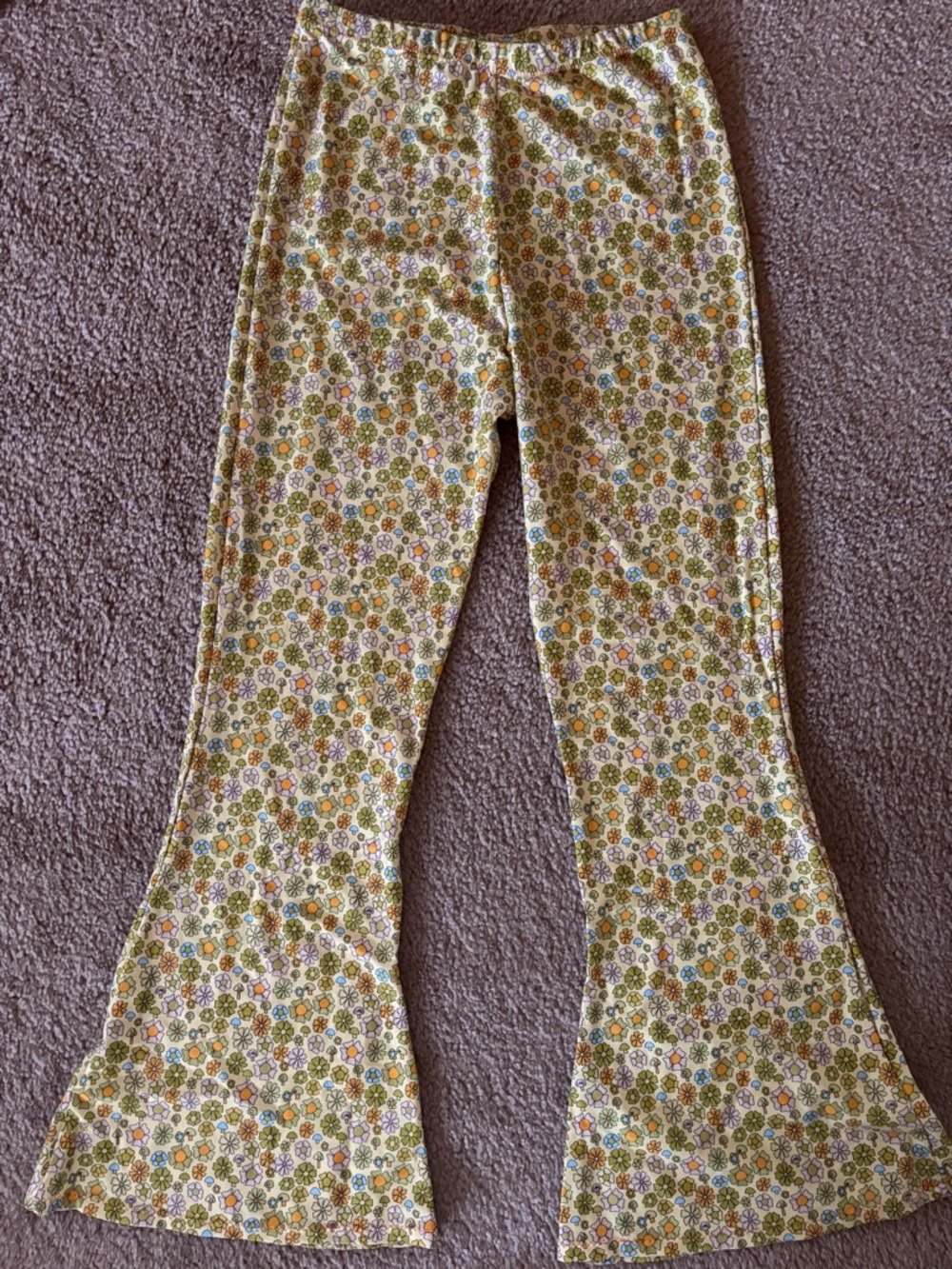 Organic/handmade Floral & mushroom Print festival Bell Bottom Pants